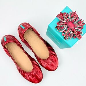 Tieks Red Diamond Patent Leather Ballet Flats w/ Box & Limited Edition Topper 8